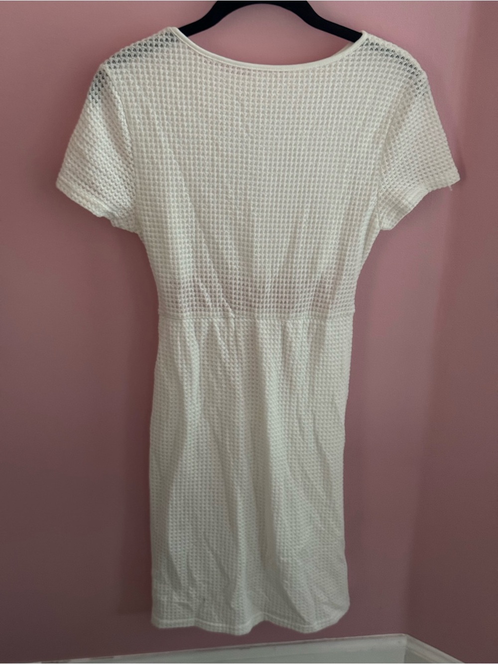 SHEIN White Crochet Knit Cutout Ruched Bodycon Mini Dress Size M Beach Vacation